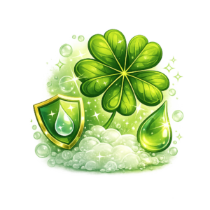 Kleeblatt mit Symbolen für Sauberkeit und Hygiene